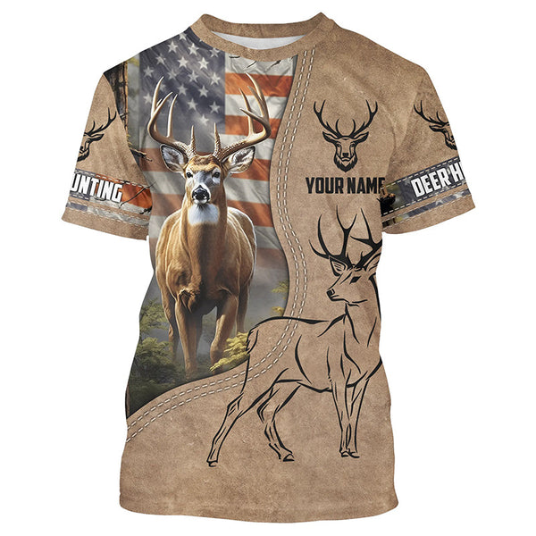 Personalized Deer Hunter Clothing American Flag Deer Hunting All Over Printed Shirts For Men And Women IPHW5429