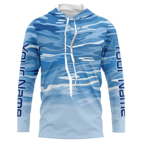 Blue Camo Custom Long Sleeve Tournament Performance Fishing Shirts For Charter Fishing Trip IPHW5795