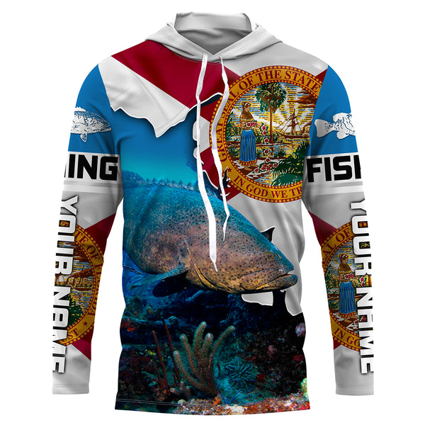 Forida Goliath Grouper Custom Long Sleeve performance Fishing Shirts, pride Florida Flag Fishing jerseys - IPHW1827