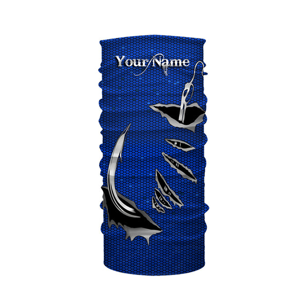 3D Fish hook Custom UV Protection Long Sleeve performance Fishing Shirts, personalized Fishing gift ideas | blue - IPHW1706
