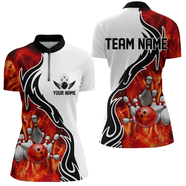 Custom Red Flame Bowling Polo Shirts For Men, Bowling Team Jerseys Bowler Outfit IPHW5214