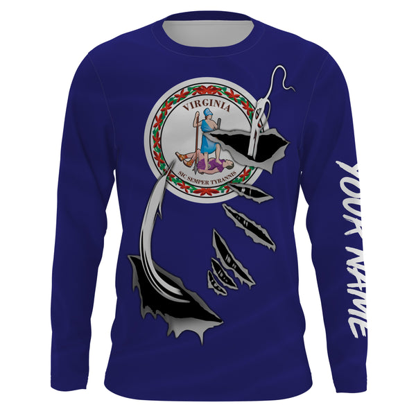 3D Fishing hook Virginia Flag Long Sleeve Fishing Shirts, Personalized VA Fishing gift ideas for men, women and kids - IPH1910