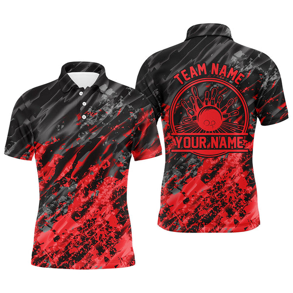Personalized Bowling Shirts For Men, Bowling Balls And Pins Bowling Team Shirts | Red IPHW4509