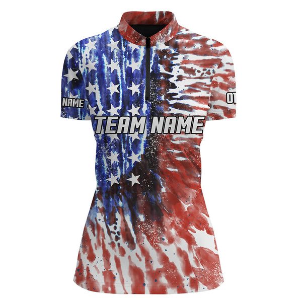 American Flag Tie Dye Bowling Shirts For Women, Custom Bowling Team Jerseys IPHW4526