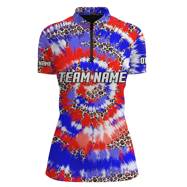 American Flag Tie Dye Bowling Shirts For Women, Custom Bowling Team Jerseys IPHW4527