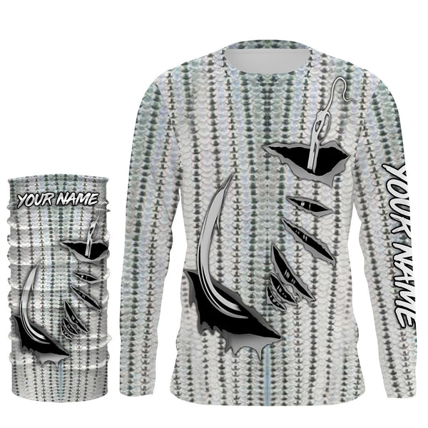 Striped Bass Fishing scales Custom Long Sleeve performance Fishing Shirts IPH1924