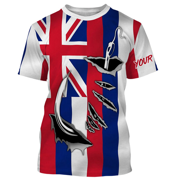 Hawaiian Flag 3D Fish hook UPF 30+ Custom Long Sleeve performance Fishing Shirts - IPHW471
