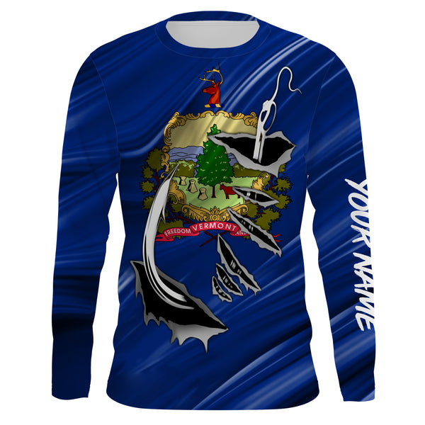 Vermont Flag 3D Fish hook Custom long sleeve performance Fishing Shirts fishing apparel IPHW514