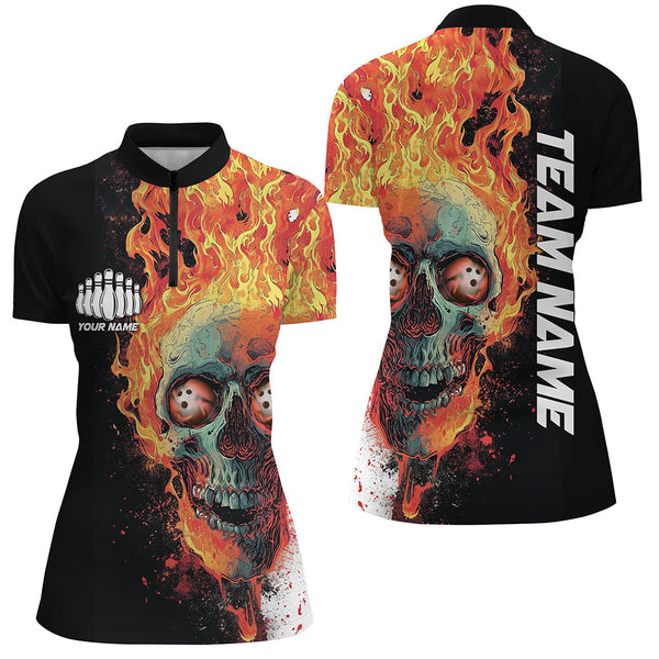 Personalized Skull Bowling Shirt For Women Custom Team'S Name Flame Bowler Jerseys IPHW5811