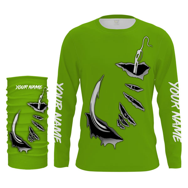 Fish hook Custom Green Long Sleeve performance Fishing Shirts Fishing jerseys - IPHW1366
