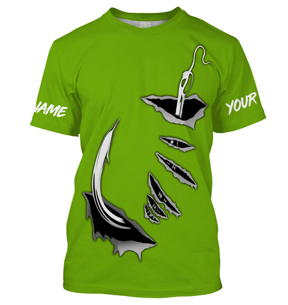 Fish hook Custom Green Long Sleeve performance Fishing Shirts Fishing jerseys - IPHW1366