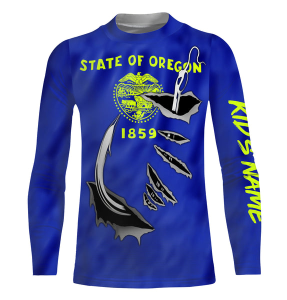 Oregon Flag 3D Fish Hook UV Protection Custom Long Sleeve performance Fishing Shirts UPF 30+ - IPHW503
