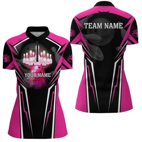 Custom Pink Bowling Polo Shirts For Men, Strike Bowling Team Jerseys Bowlers Outfits IPHW5225