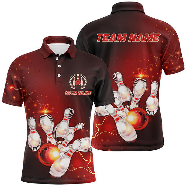 Red Thunder Lightning Custom Bowling Shirts For Men, Personalized Bowling Team Jerseys IPHW5153