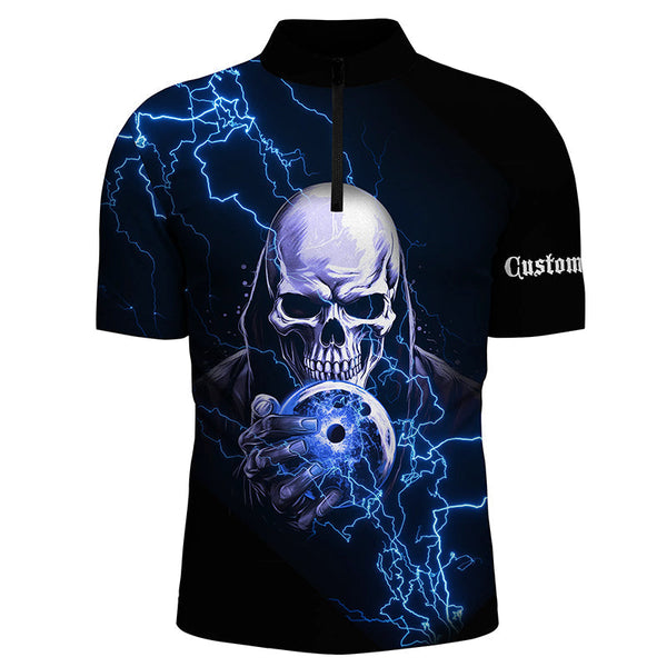 Blue Thunder Skull Custom Bowling Team Shirts For Men And Women Team Bowling Jerseys Bowlers IPHW5512
