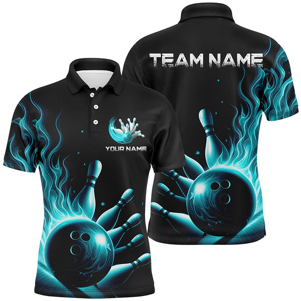 Personalized Blue Flame Bowling Polo Shirts For Men And Women Bowling Team Jerseys Strike Bowling IPHW5822