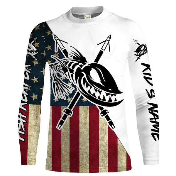 Custom Bowfishing American Flag Fishing Shirts, Bow Fishing Long Sleeve Performance Fishing Shirts - IPHW1058