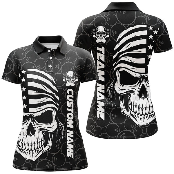 American Flag Skull Custom Bowling Jerseys For Women, Patriotic Bowling Team Shirts IPHW5184