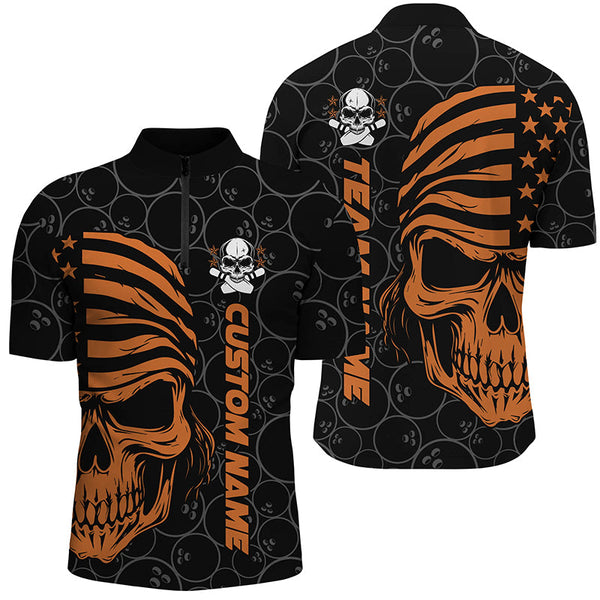 American Flag Skull Custom Bowling Jerseys For Men, Patriotic Bowling Team Shirts IPHW5185