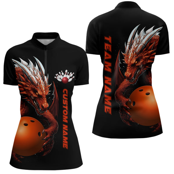 Custom Red Flame Bowling Team Polo Shirts, Dragon Bowling Shirts For Women IPHW5233