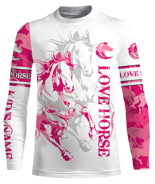 Love Horse tattoo pink camo cute horse shirt for girl Customize Name 3D All Over Printed Shirts Personalized gifts for Horse Lovers NQS2678