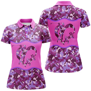 Pink purple camo Womens golf polo shirt custom name love golf camo ladies golf top for women NQS5046