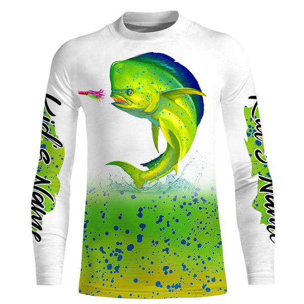 Mahi mahi ( Dorado) fishing green scales Custom Name long sleeves, hooded fishing shirt, Personalized Gifts for Fisherman NQS2937