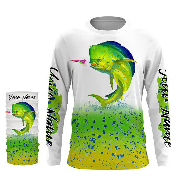 Mahi mahi ( Dorado) fishing green scales Custom Name long sleeves, hooded fishing shirt, Personalized Gifts for Fisherman NQS2937