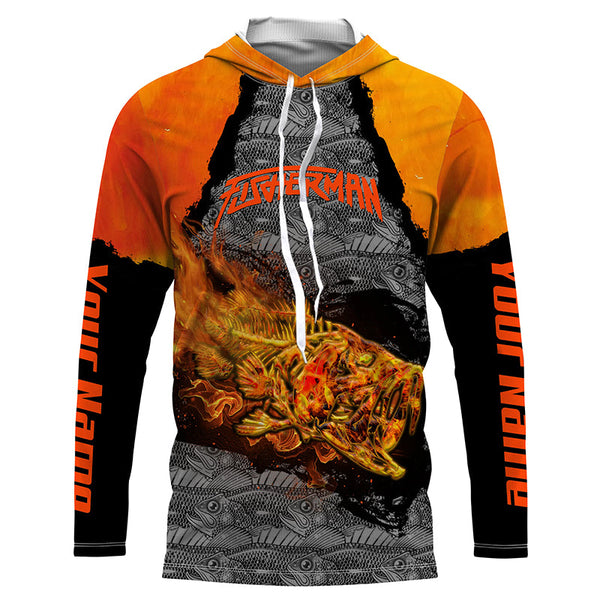 Fire Bass skull fishing jerseys custom name sun protection long sleeve Bass fishing shirts NQS4610