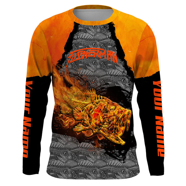 Fire Bass skull fishing jerseys custom name sun protection long sleeve Bass fishing shirts NQS4610