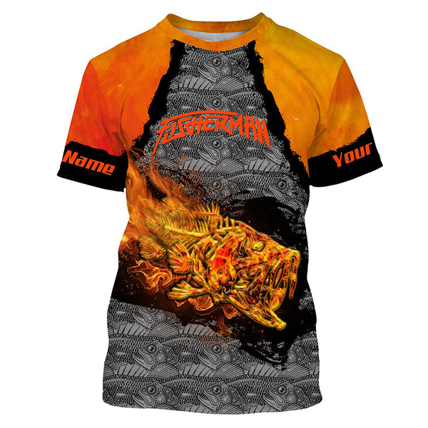 Fire Bass skull fishing jerseys custom name sun protection long sleeve Bass fishing shirts NQS4610