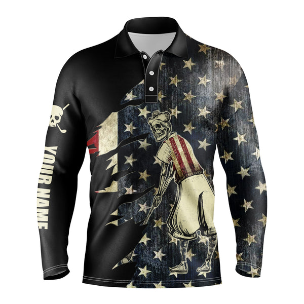 American flag golf skull patriotic Men golf polo upf shirts custom team black golf polo NQS3681