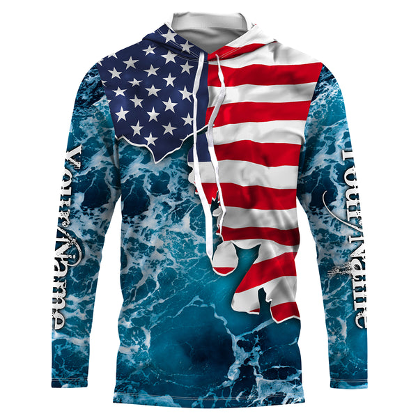 American Flag Sea Waves Fishing Custom Name Performance Shirts UV Protection Quick Dry UPF 30+ FSD2618