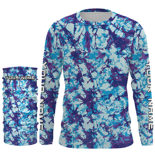 Violet and blue Tie Dye Custom printed Shirt, Blue performance UV protection Fishing shirt FSD3363