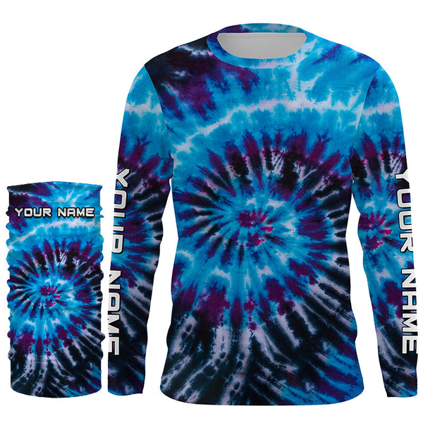 Blue black Tie Dye Custom printed Shirt, Performance long sleeve UV protection Fishing shirt FSD3364