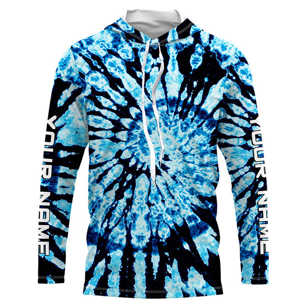 Custom spiral black and blue Tie Dye long sleeve Shirts, Performance UV protection Fishing shirt FSD3367