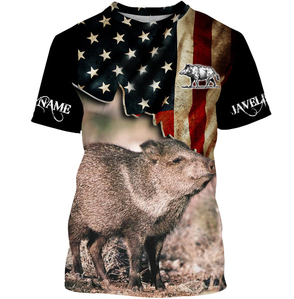 Javelina hunting US Flag custom Name 3D All over print Shirt, Hoodie, Long sleeve - Personalized Hunting clothes for Men, Women and Kid - FSD861