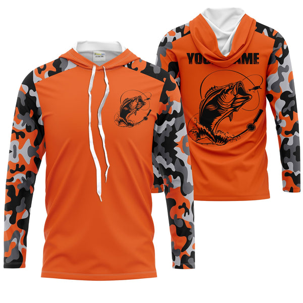 Custom Name Bass Fishing Camouflage Orange Performance Fishing Shirt, Bass Fishing Jerseys FSD2272