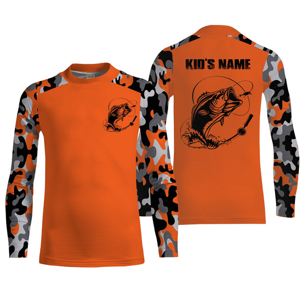 Custom Name Bass Fishing Camouflage Orange Performance Fishing Shirt, Bass Fishing Jerseys FSD2272