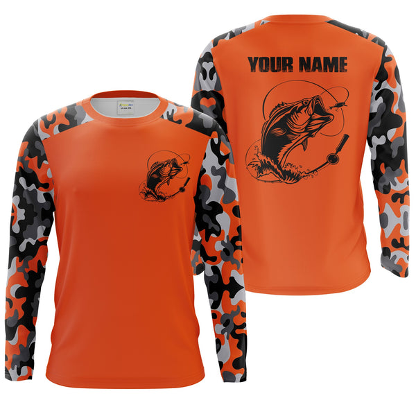 Custom Name Bass Fishing Camouflage Orange Performance Fishing Shirt, Bass Fishing Jerseys FSD2272