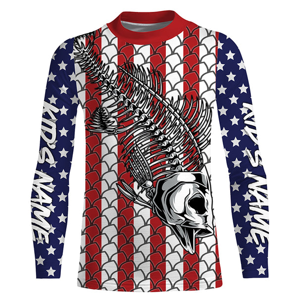 Fish Skull American Flag patriot performance fishing shirt for Men women and Kid TTS0212