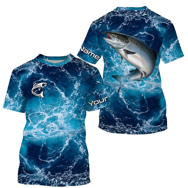 Chinook Salmon Fishing Sea Water Customize Name Fishing Shirts, Long Sleeve Fishing Shirts TTS0421