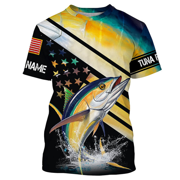 American flag Yellowfin Tuna Fishing Long Sleeve Fishing Shirts, Fishing jerseys TTS0444