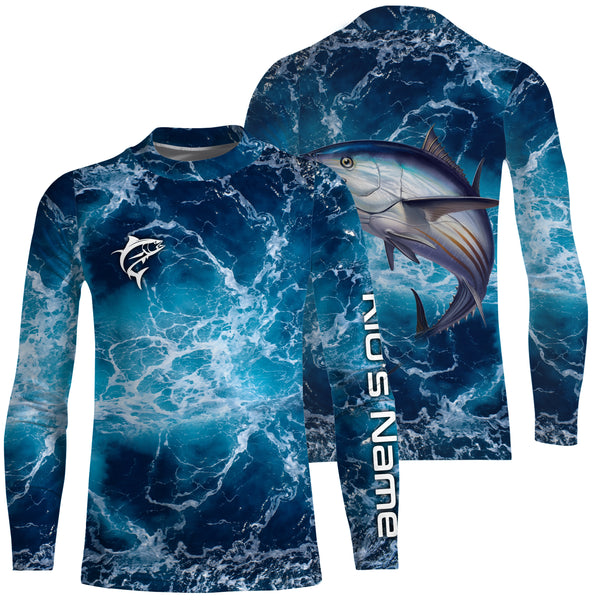 Tuna Fishing Sea Water Customize Name Fishing Shirts, Long Sleeve Fishing Shirts TTS0090
