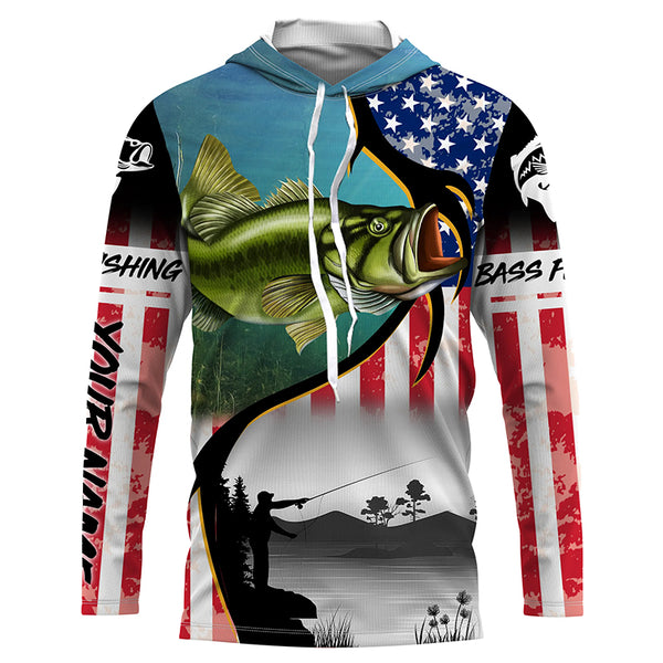 Personalized Largemouth Bass Fishing American Flag  jerseys, Fishing tournament shirts  TTS0585