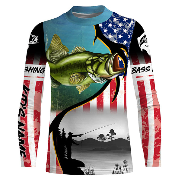Personalized Largemouth Bass Fishing American Flag  jerseys, Fishing tournament shirts  TTS0585
