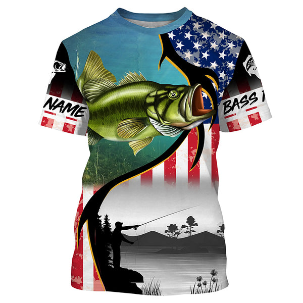 Personalized Largemouth Bass Fishing American Flag  jerseys, Fishing tournament shirts  TTS0585