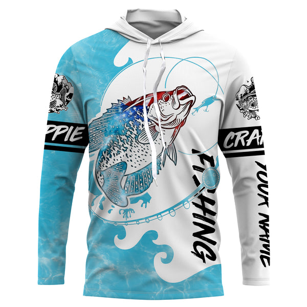 Crappie American Flag Custom Long Sleeve Fishing Shirts, Crappie Fishing Jerseys TTS0086