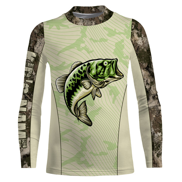 Bass Fishing Camo Custom Long Sleeve Fishing Shirts, Bass Fishing Jerseys TTS0106