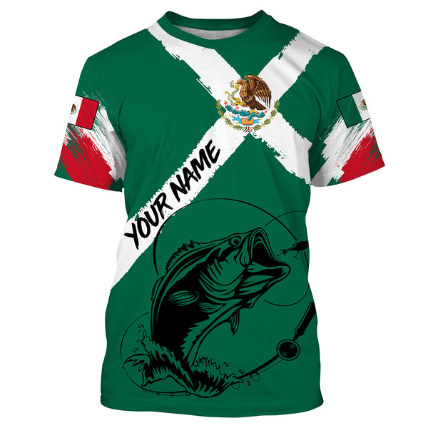 Bass Fishing Mexican Flag Custom UV Long sleeves shirts, performance Fishing Shirts TTS0153
